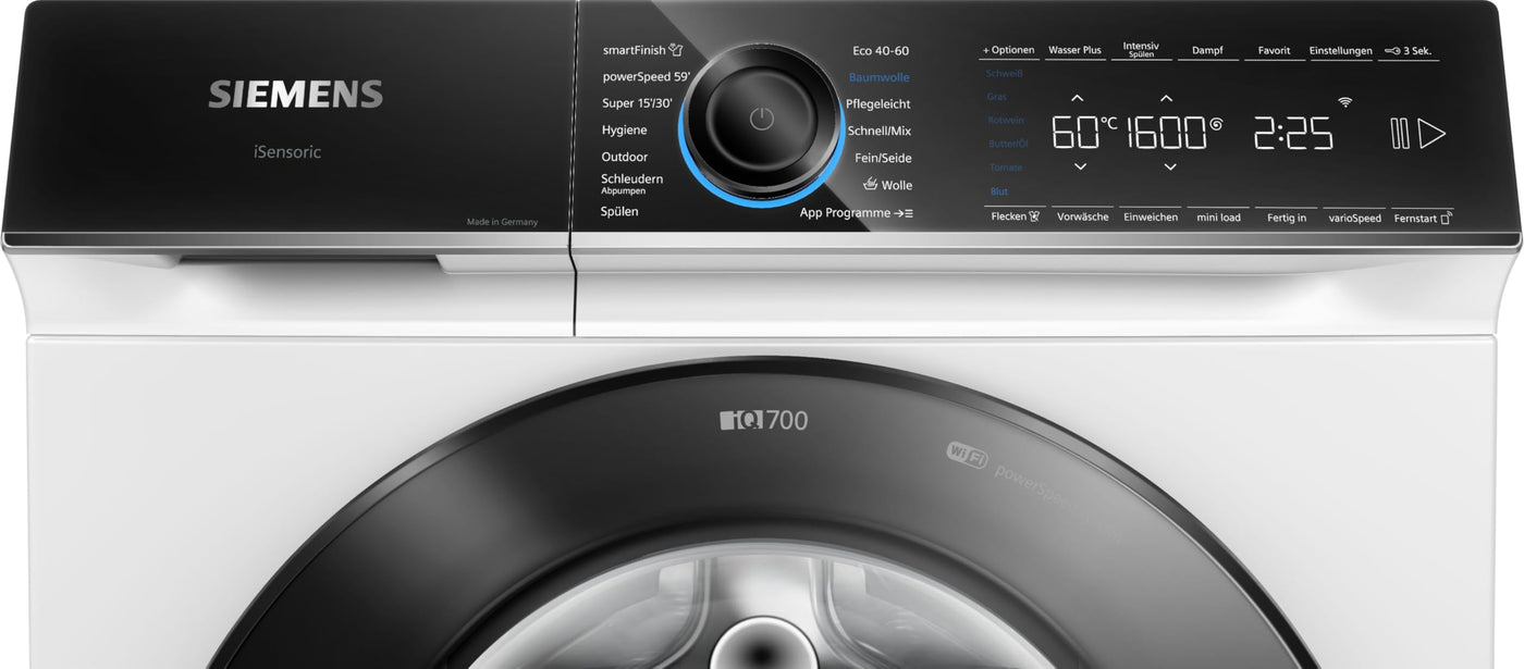 Siemens WG56B2041, iQ700, Smarte Waschmaschine 10 kg, 1600 UpM, Made in Germany, Antiflecken-System, smartFinish Bügelhilfe, schneller Waschen mit speedPack XL, Mini load für Einzelteile, aquaStop