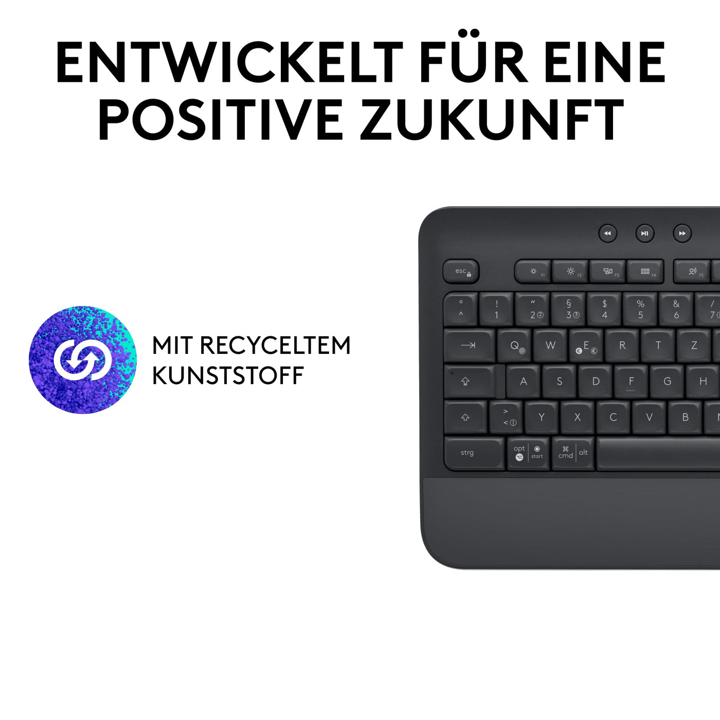 Logitech Signature K650 Comfort kabellose Tastatur mit Handballenauflage, BLE Bluetooth/Logi Bolt USB-Empfänger, Soft-Touch-Tastatur, Numpad, PC/Windows/Mac, Deutsches QWERTZ - Grau