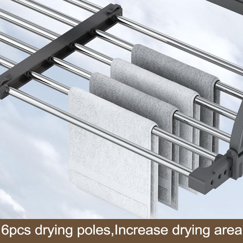 johgee 64-110cm heizkörper Wäscheständer heizkörpertrockner wäscheständer Balkon, ausziehbar wäschetrockner, 6.6m Trockenleinenlänge multifunktional wäscheständer Turm Wäscheständer balkongeländer
