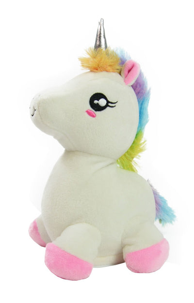 Kögler 75662 - Labertier Einhorn Snowflake, ca. 27 cm groß, nachsprechendes Plüschtier mit Wiedergabefunktion, plappert alles witzig nach und bewegt sich, batteriebetrieben