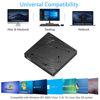 LMEN Externes CD DVD Laufwerk Extern mit USB 3.0 DVD für Laptop PC Computer Tragbar Externes DVD Laufwerk CD-ROM Brenner Extern mit niedrigem Lärm für Windows 11/10/7/8/XP Mac MacBook