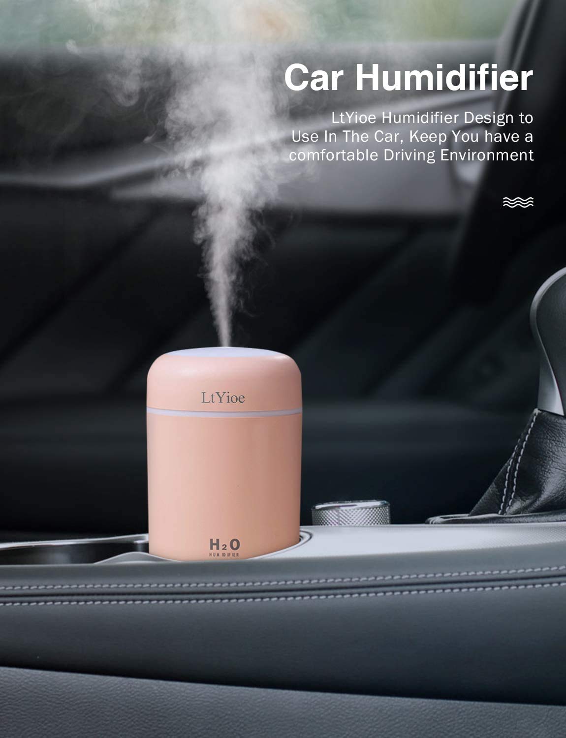 LtYioe Luftbefeuchter, Persönlicher Desktop Mini Luftbefeuchter mit Bunter Cooler Nachtlichtfunktion, Automatische Abschaltung und Super leise für Auto, Büro, Schlafzimmer (Rosa)