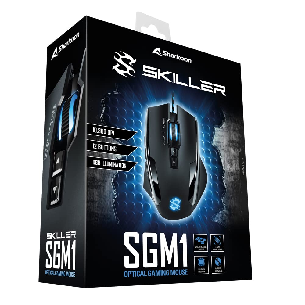Sharkoon Skiller SGM1 Gaming Maus mit Makrotasten (10800 DPI, RGB-Beleuchtung, 12 Tasten, Weight-Tuning-System und Software) schwarz