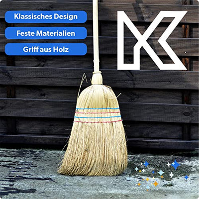 KADAX Reisstrohbesen, Reisigbesen, Besen mit langem Stiel aus Holz, funktionaler Strohbesen, Besen aus Sorgogras, Hexenbesen, Hofbesen aus Reisstroh (L: 140 cm)