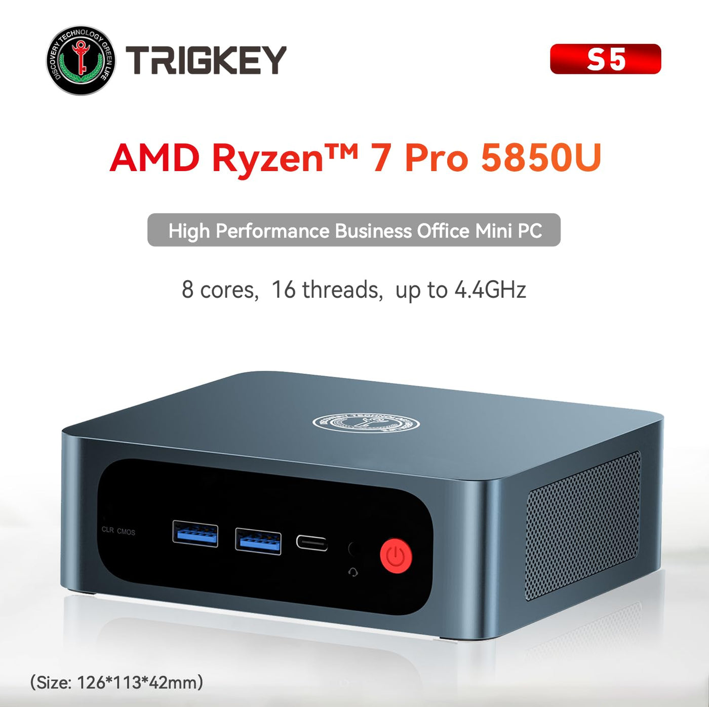 TRIGKEY Mini PC Ryzen 7 AMD R7 5850U 8C/16T 32G DDR4 500G M.2 NVME SSD S5 Mini Computer, HDMI+DP+Type-C，4K@60Hz UHD Graphics, Wi-FI 6, BT 5.2, USB 3.2 * 3，USB 2.0 * 1
