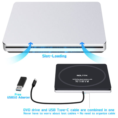 NOLYTH Externes CD Laufwerk für Laptop, DVD Laufwerk Extern für Mac MacBook, Slot-in Externe Optische Laufwerke, Portable USB CD Laufwerk Extern Brenner Externes Laufwerk für PC Apple Windows Desktop