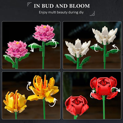 HOGOKIDS Blumen Bauset für Mädchen ab 8+ Jahren - 18 Blume Blumenstrauß Bausteine, 1464 Teilige Kunstblumen Pflanzen Bausatz, Botanik Kollektion Haushalt Deko, Kreatives Geschenk für Kinder Erwachsene