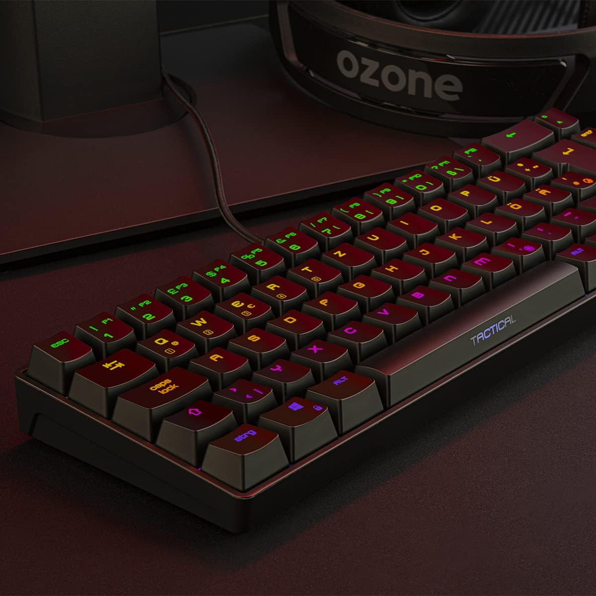 Ozone Gaming Mini Tactical Keyboard -OZTACTICALDE- Mechanische Tastatur ohne Ziffernblock, Bluetooth, Outemu Red Switches, RGB LED Beleuchtung, leise, DE Layout, Schwarz