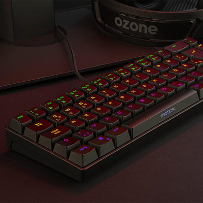 Ozone Gaming Mini Tactical Keyboard -OZTACTICALDE- Mechanische Tastatur ohne Ziffernblock, Bluetooth, Outemu Red Switches, RGB LED Beleuchtung, leise, DE Layout, Schwarz