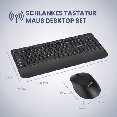 Perixx PERIDUO-714, Kabelloses Standard Vollformat Tastatur mit Nummernblock und Maus Desktop Set, 2,4 GHz Funkverbindung, Schwarz, DE QWERTZ