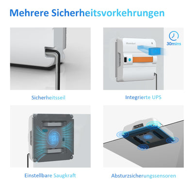 Mamibot W120-DP Fensterputzroboter, Sprühfunktion, intelligente Pfadplanung, doppelter Kreuz-Wasserstrahl, Fern- und App-Steuerung für Glasreinigung, Weiß/Blau