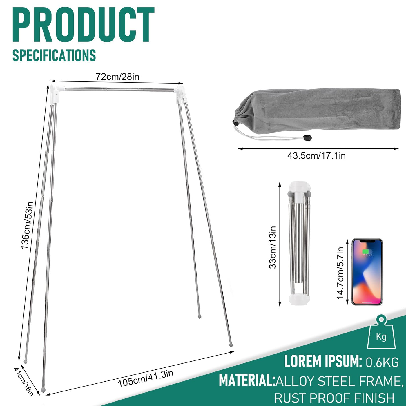 Idong Tragbarer Wäscheständer aus Edelstahl, 32-73 cm einziehbarer faltbar Wäscheständer für Camping, Reisen, Outdoor, Wäscherei zu Hause usw. EIN zusammenklappbarer Mini-Reisekleiderständer