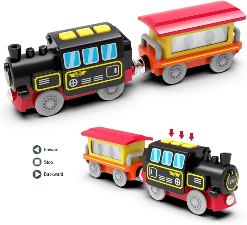 TOPLIVING Motorisierter Zug für Holzschienen, Ferngesteuerter Zug mit magnetischer Verbindung, batteriebetriebener Lokomotivzug für Kleinkinder, kompatibel mit Thomas, Brio, Chuggington
