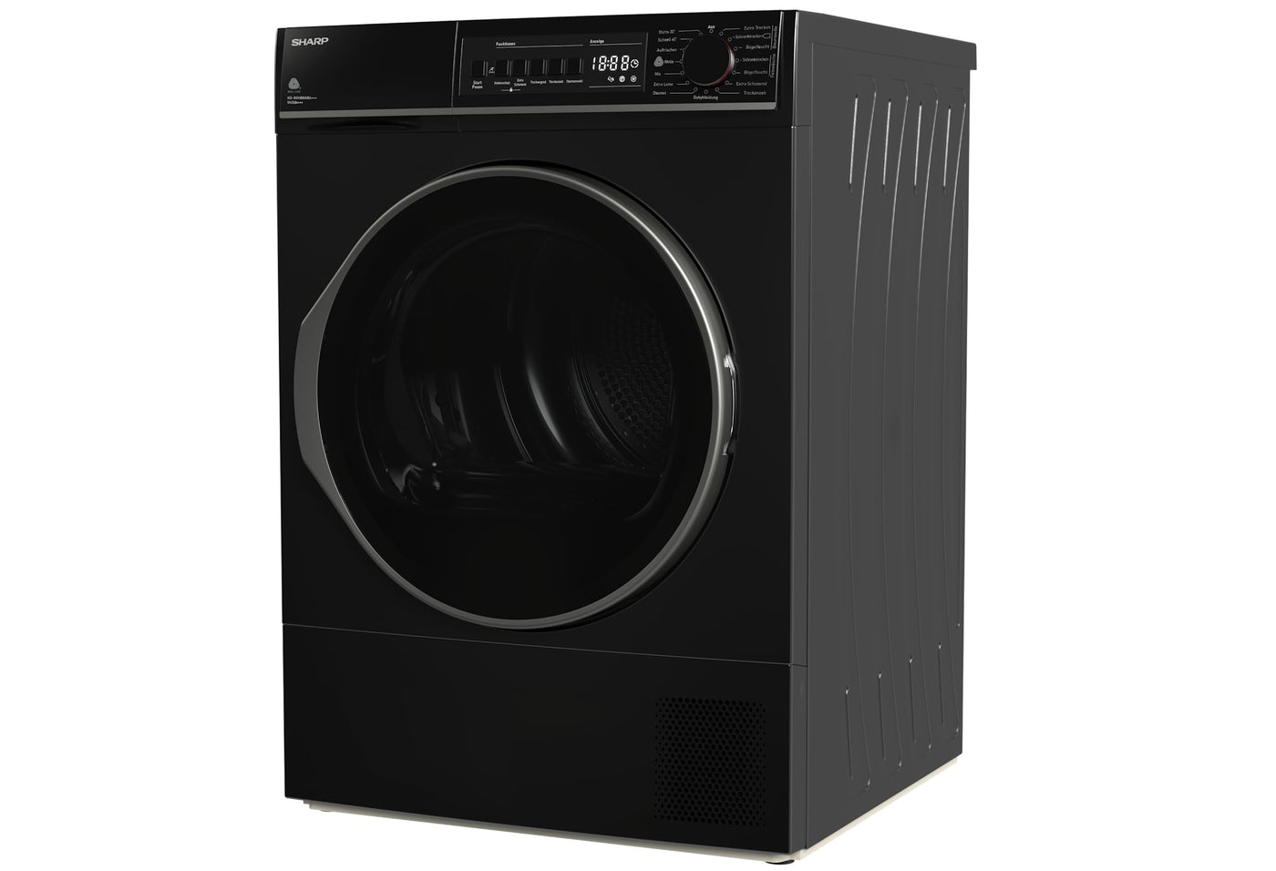 Sharp KD-ROHB8GBA+++-DEWärmepumpentrockner / A+++ / 8 kg / 15 Programme inkl. 30 min Kurzprogramm / BubbleDrum-Schontrolmmel mit LED-Trommelbeleuchtung / Ablaufschlauch / Schwarz