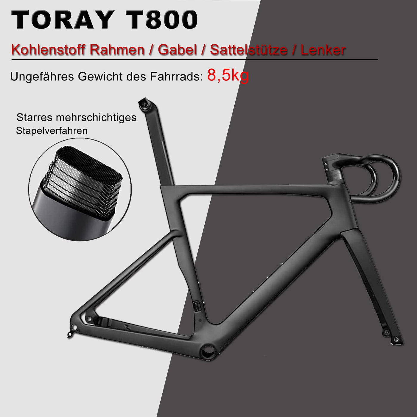 KABON Rennrad Carbon, Rennrad Herren 700c Rahmen,Gabel und Sattelstütze Lenker mit Shimano 105 R7000 22 Gänge Fahrrad Carbon rennrad für Herren Damen (Grau, 50cm)