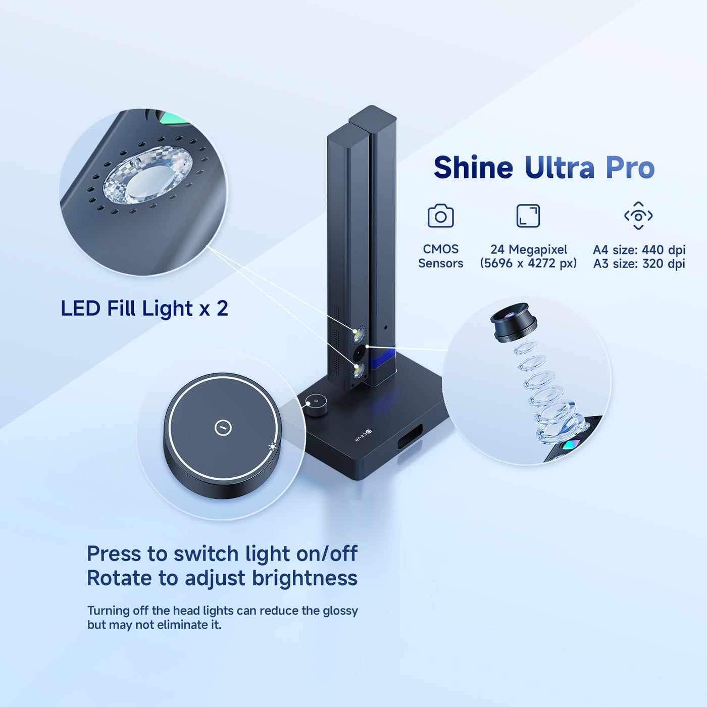 CZUR Shine Ultra Pro 24 MP Tragbarer Dokumentenkamera Faltbarer Dokumentenscanner A3 Buchscanner OCR Scanner Visualizer mit Fülllicht für Home-Office Online-Lehre Windows & macOS Verfügbar