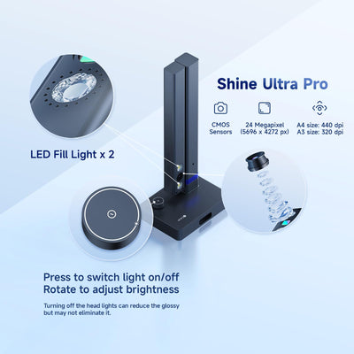 CZUR Shine Ultra Pro 24 MP Tragbarer Dokumentenkamera Faltbarer Dokumentenscanner A3 Buchscanner OCR Scanner Visualizer mit Fülllicht für Home-Office Online-Lehre Windows & macOS Verfügbar
