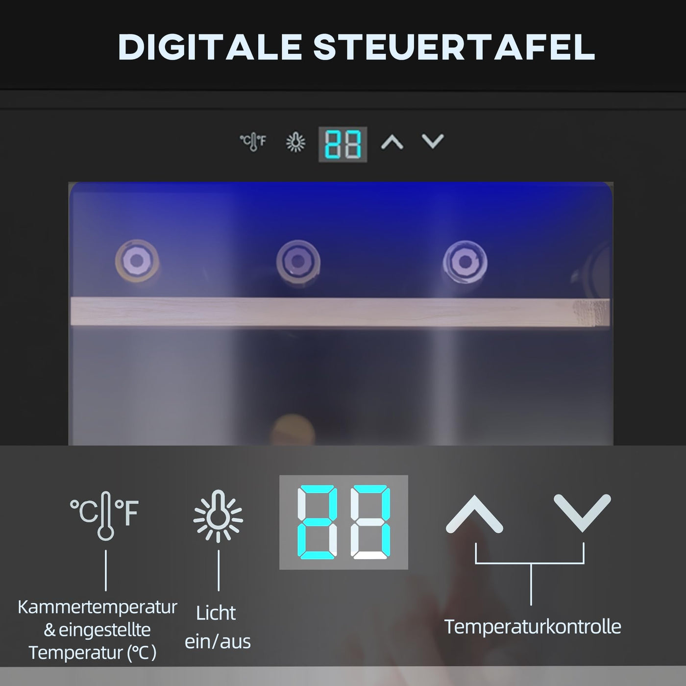 HOMCOM Weinkühlschrank, 65 L Getränkekühlschrank für 24 Flaschen, Weinklimaschrank, Flaschenkühlschrank mit Innenbeleuchtung, Touch, 5-20°C, Schwarz