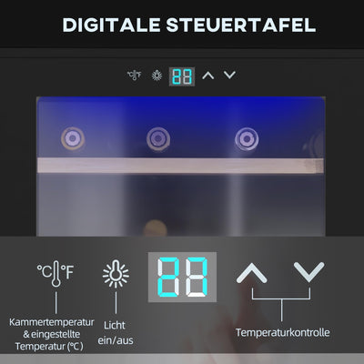 HOMCOM Weinkühlschrank, 65 L Getränkekühlschrank für 24 Flaschen, Weinklimaschrank, Flaschenkühlschrank mit Innenbeleuchtung, Touch, 5-20°C, Schwarz