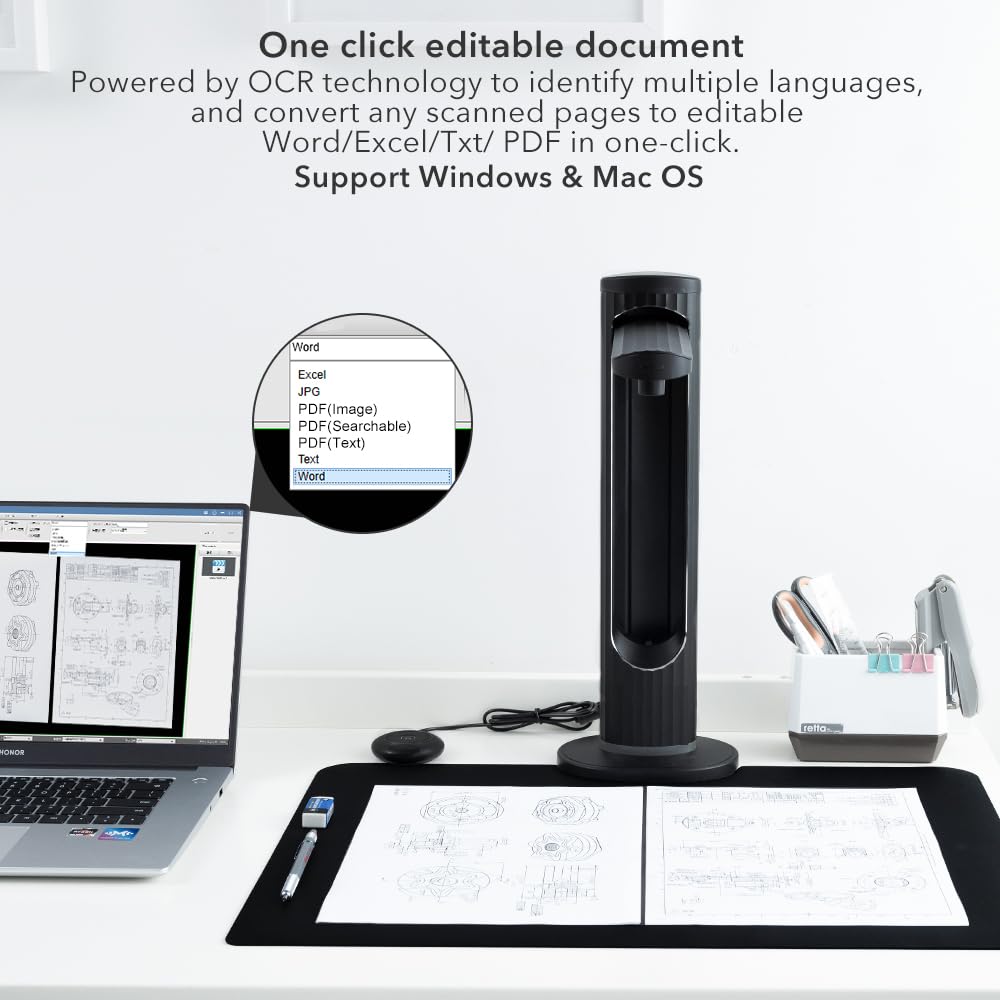 Savornest K2 Dokumentenscanner 23 MP: Automatisches Flachrechnen bis zum A3-Format Buchscanner OCR in Echtzeit für Windows Mac, SDK & Twain für Büros, Klassenzimmer und eBook