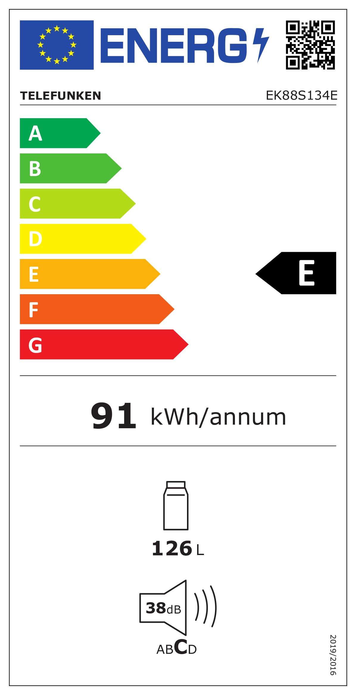 TELEFUNKEN EK88S134E Einbaukühlschrank ohne Gefrierfach | 88cm Nische | Schlepptür-Technik | 126 Liter Nutzinhalt | Temperaturregelung | Weiß