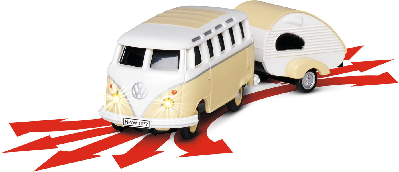 Carson 500504164 1:87 VW T1 Samba Bus mit Wohnwagen 2.4GHz 100% - Fahrfertiges Modell, RC Auto, H0 Auto,RC Modell,Diorama Fahrzeug