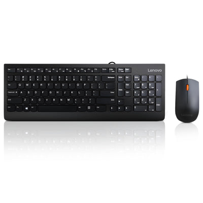 Lenovo 300 USB Combo, Full-Size Wired Tastatur & Maus, Ergonomische, Links- oder Rechtshänder, Optische Maus, GX30M39606, Schwarz