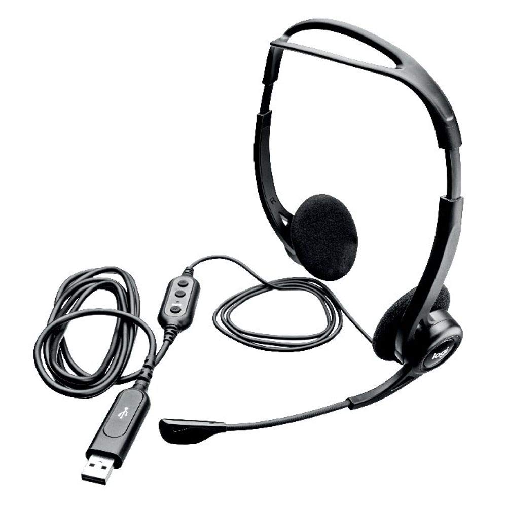 Logitech 960 Kopfhörer, Stereo-Headset, Verstellbares Mikrofon mit Rauschunterdrückung, Integrierter Lautstärkeregler, Stummschaltung, USB-Anschluss, 2.4m Kabel, PC/Mac/Laptop - Schwarz