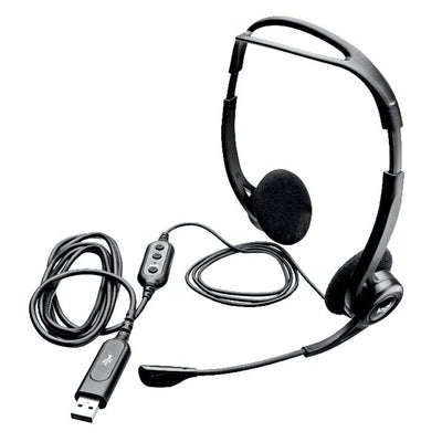 Logitech 960 Kopfhörer, Stereo-Headset, Verstellbares Mikrofon mit Rauschunterdrückung, Integrierter Lautstärkeregler, Stummschaltung, USB-Anschluss, 2.4m Kabel, PC/Mac/Laptop - Schwarz