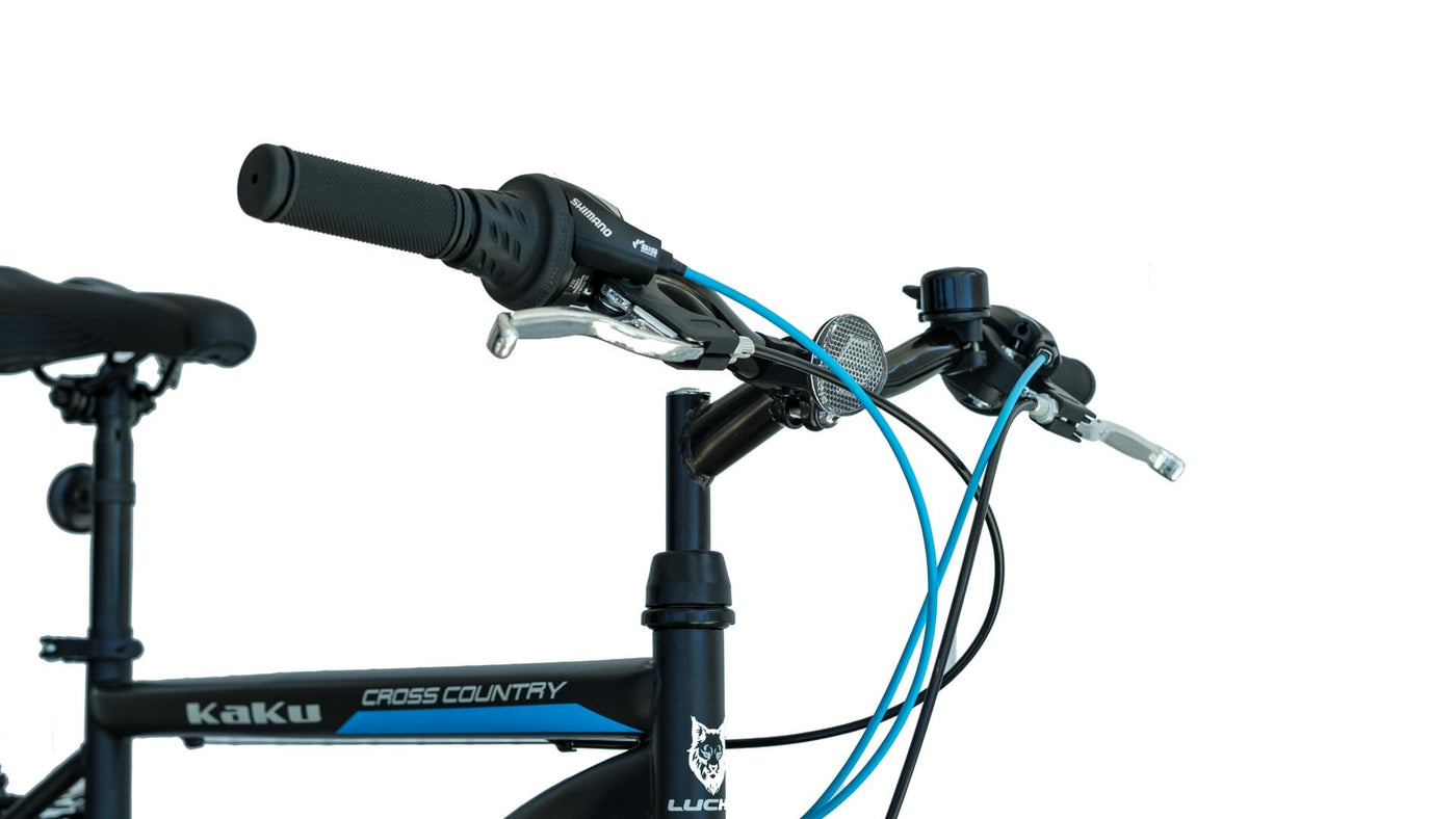 LUCHS "Kaku & Titan Mountainbike, MTB Jungen und Herrenfahrrad Vielseitiges Fahrrad mit 24", 26", 27.5" oder 29" und Federgabel (Schwarz/Blau, 26" Zoll (V-Brake))