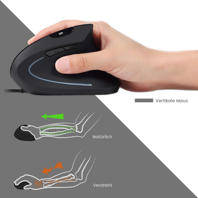Perixx Periduo-505, Ergonomische Tastatur und Vertikale Maus Desktop Set, Geteiltes Tastenfeld, 4-Wege-Scrollrad, Anpassbare Handballenauflage, Flache Tasten, USB-Kabelgebunden, DE QWERTZ