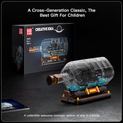 Mould King 10070 Piratenschiff in Flasche Bausteine Black Pearl Segelschiff Klemmbausteine Sammler Schiffsmodell Geschenk für ab 8 Jahren(778 Teile)