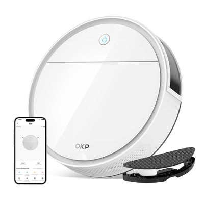 OKP Saugroboter, 5000Pa Staubsauger Roboter mit Präzise Entfernungsnavigation, 180Mins, HEPA-Filter, WLAN Roboterstaubsauger, Ideal für Tierhaare, Teppiche, Hartböden K5P