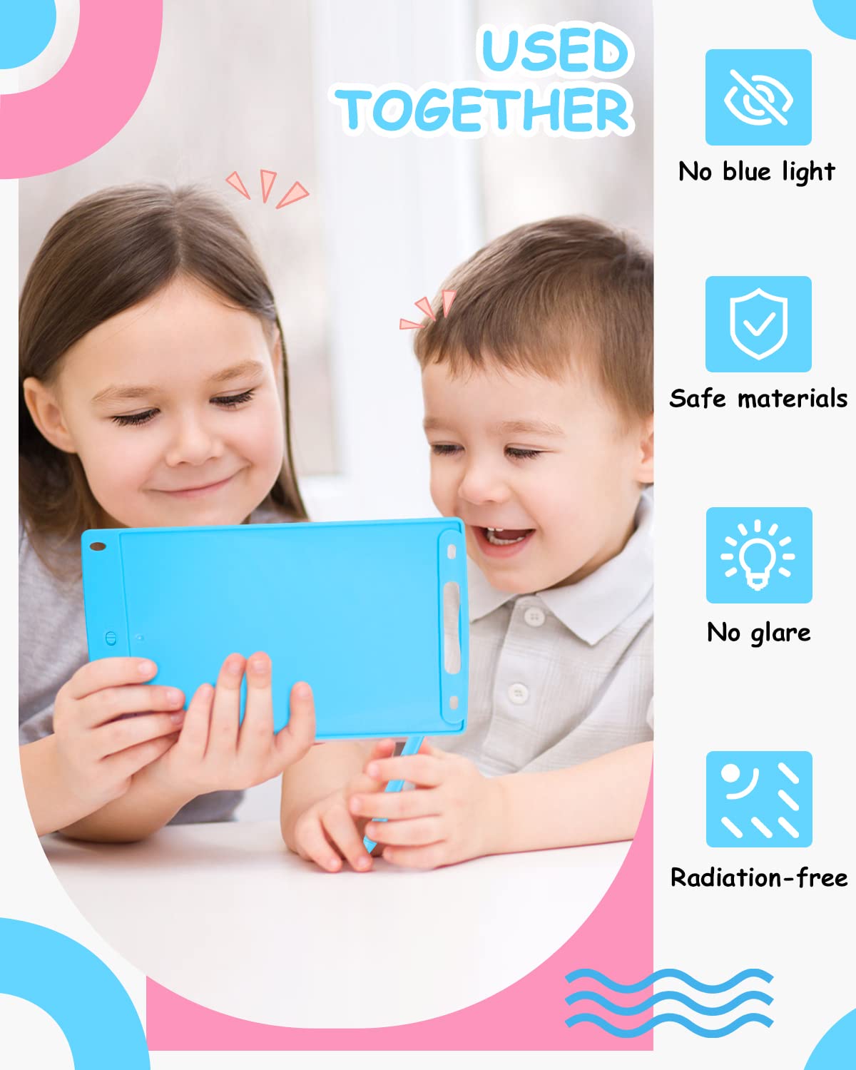 2 Packs LCD Schreibtafel für Kinder,Zaubertafel 8,5 Zoll, Bunter Bildschirm, Löschbarem Handschrift Block, Pädagogisches Spielzeug ab 2 3 4 Jahre Mädchen Jungen Geschenk Blau+Blau