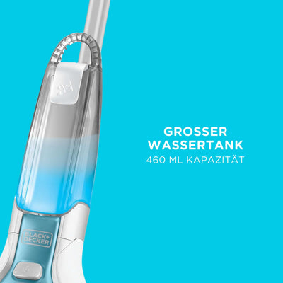 BLACK+DECKER 1600W Dampfreiniger Steam Mop Deluxe (selbststehender Dampf Mop für versiegelte Hartböden, Bodenreinigung mit waschbarem Microfaser-Pad, 180° drehbarer, herausnehmbarer Fuß) FSM1630-QS