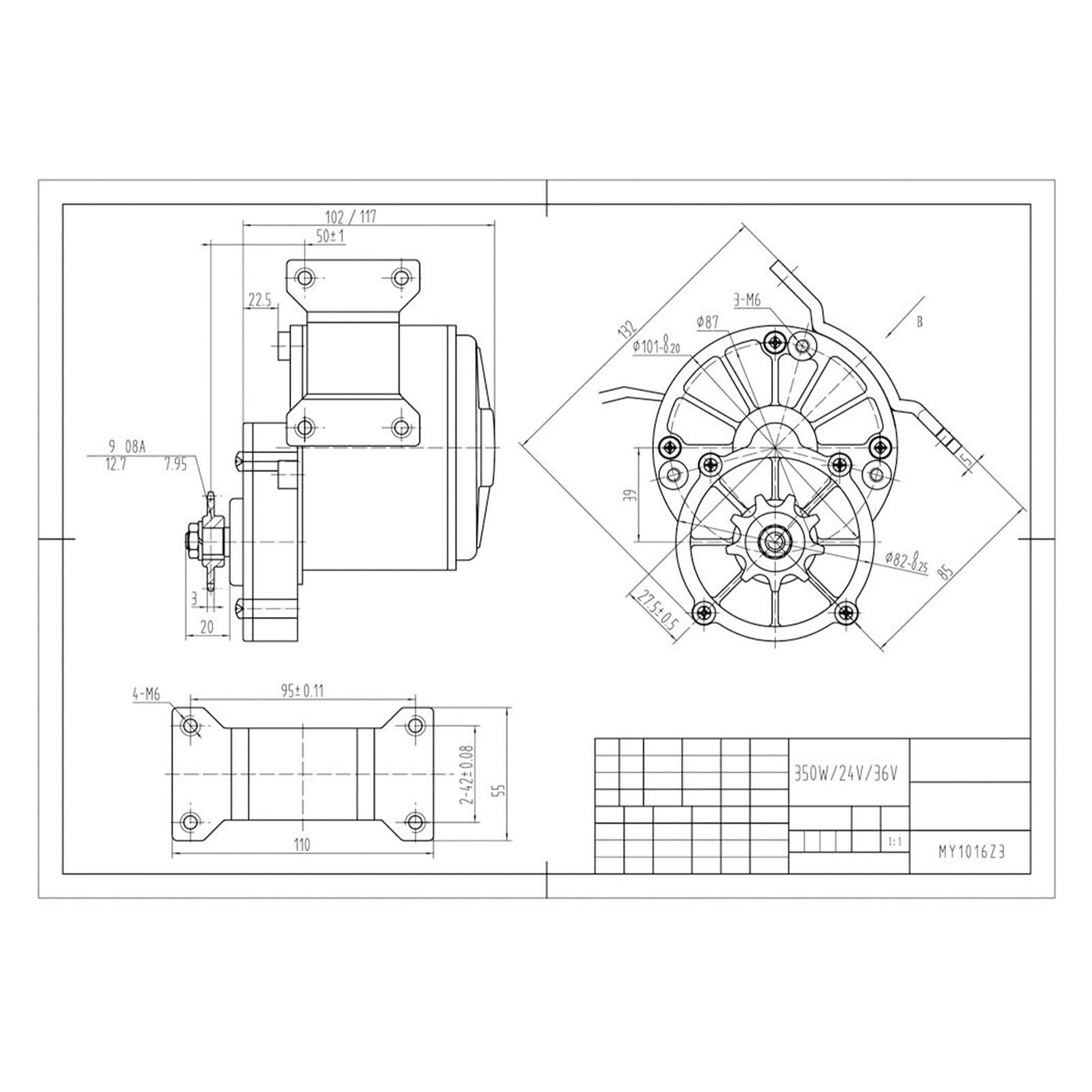 Fahrrad Motor Kit, 9 Stück/Satz 250W 24V Bürstenmotor Set Fahrrad DIY Set Motor + Controller + Kette + Schwungrad Elektrofahrrad Ebike Motor Kit Conversion