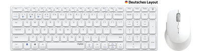 Rapoo 9700M kabelloses Tastatur-Maus Set Wireless Deskset 1600 DPI Sensor wiederaufladbarer Akku flaches Aluminium Design DE-Layout QWERTZ PC & Mac - weiß