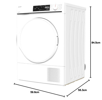 Sharp KD-NHA7S8PW3-DE Wärmepumpentrockner Frontlader, 7 kg, 15 Programme, 30 Min. Kurzprogramm, Schontrommel, LED-Innenbeleuchtung, Kindersicherung, Weiß