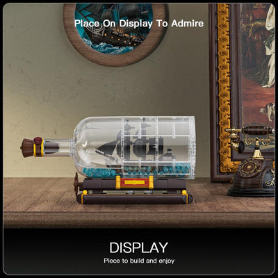 Mould King 10070 Piratenschiff in Flasche Bausteine Black Pearl Segelschiff Klemmbausteine Sammler Schiffsmodell Geschenk für ab 8 Jahren(778 Teile)