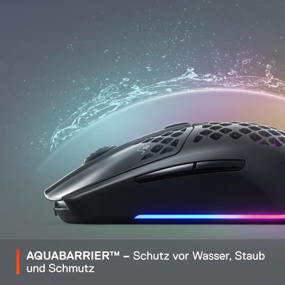 SteelSeries Aerox 3 Wireless - RGB Gaming-Mouse mit Öffnungen in der Oberfläche - Federleichtes, wasserabweisendes Design - Optischer TrueMove Air-Sensor mit 18.000 DPI - Onyx