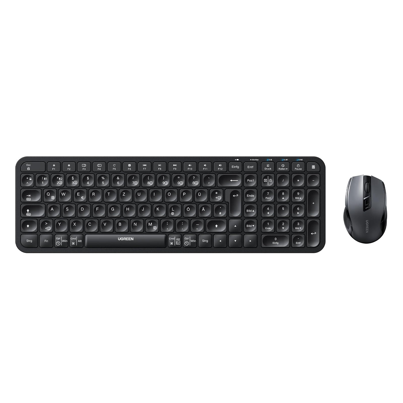 UGREEN Bluetooth Tastatur Maus Set kabellos (Bluetooth 5.0+2.4G) mit Shortcut-Tasten, Funktastatur mit Maus 4000 DPI für Windows/macOS/Linux/Android-Deutsches Layout