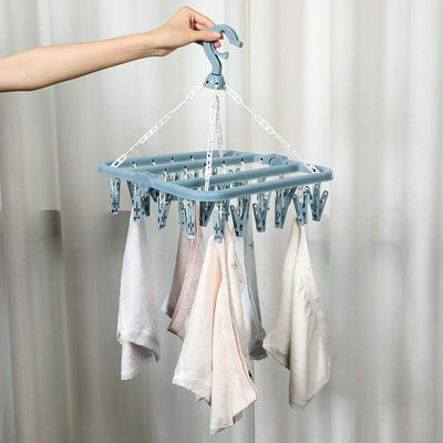 alladaga Faltbarer Wäscheständer with 32 Clips Drehhaken Winddicht Kleiderbügel für Socken Unterwäsche Handtücher