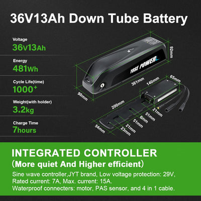 YOSE POWER Ebike Umbausatz 36V250W 28" Heckmoter Elektrofahrrad Conversion Kit für Schraubritzel Freewheel mit Integrierte Controller 36V13Ah Batterie