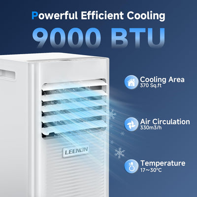 Klimaanlage Mobil 9000 BTU, LEENON Mobil Klimagerät 4 in 1 Kühlen Entfeuchten Ventilato& Schlafmodus, 2.6KW Mobile Klimaanlage mit Abluftschlauch, Fernbedienung/24h Time für Zuhause Bür bis zu 35 m²