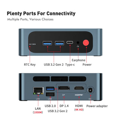 TRIGKEY Mini PC Ryzen 7 AMD R7 5850U 8C/16T 32G DDR4 500G M.2 NVME SSD S5 Mini Computer, HDMI+DP+Type-C，4K@60Hz UHD Graphics, Wi-FI 6, BT 5.2, USB 3.2 * 3，USB 2.0 * 1