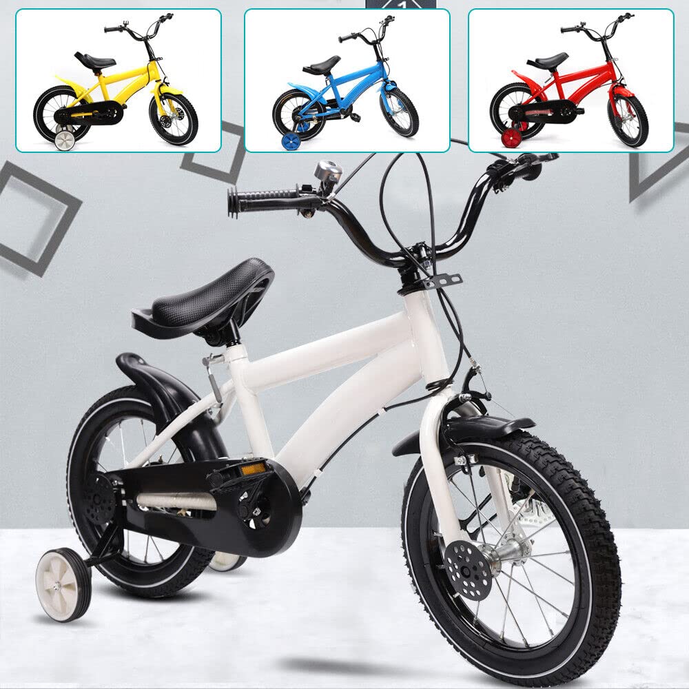 Kinderfahrrad Jungen Jungenfahrrad MäDchenfahrrad Kinder Kinderrad Fahrrad Rad Bike Herrenfahrrad Damenfahrrad Unisex Hilfsrad Mit StüTzräDern Klingeln Handbremse Sicher Und Schnell 14 Zoll (Blau)