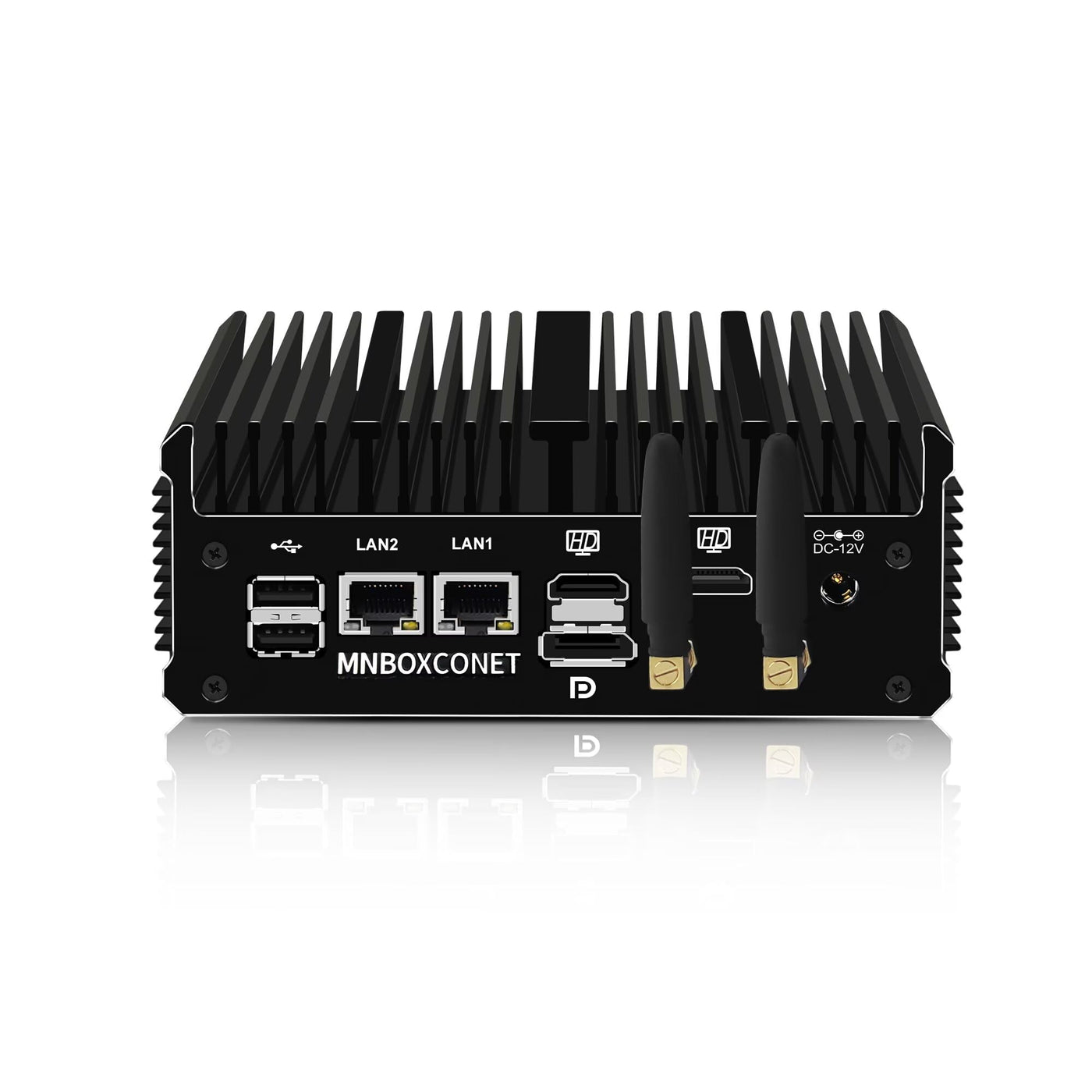 MNBOXCONET Lüfterlos Mini PC Industrial N100, Small Fanless Computer, Barebone NO RAM NO SSD, Windows 11 Pro, Dual i226V 2.5GbE LAN, RS232 COM, WiFi5/BT4.2, Business Büro Triple Display