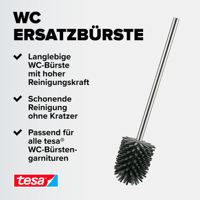 tesa Silikon-WC-Bürste - hygienische Ersatz-Toilettenbürste zur Verwendung in Allen tesa WC-Bürstengarnituren - Griff aus verchromtem Metall - Dunkelgrau - 37,4 x 7,1 x 7,4 cm