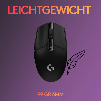 Logitech G305 LIGHTSPEED kabellose Gaming-Maus mit HERO 12K DPI Sensor, Wireless Verbindung, 6 programmierbare Tasten, 250 Stunden Akkulaufzeit, Leichtgewicht, PC/Mac - Schwarz