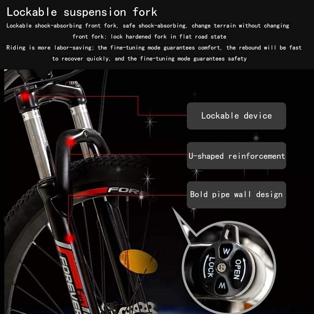 MU Fahrrad, 24 Zoll 21/24/27/30 Geschwindigkeit Mountain Bikes, Hard Tail-Gebirgsfahrrad, Leicht Fahrrad Mit Verstellbarem Sitz, Doppelscheibenbremse,Schwarz Grün,27 Geschwindigkeit